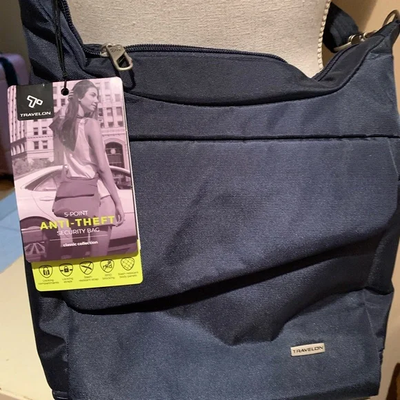 Travelon Blue Messenger Bag with Sleek Design - Picture 2 of 8